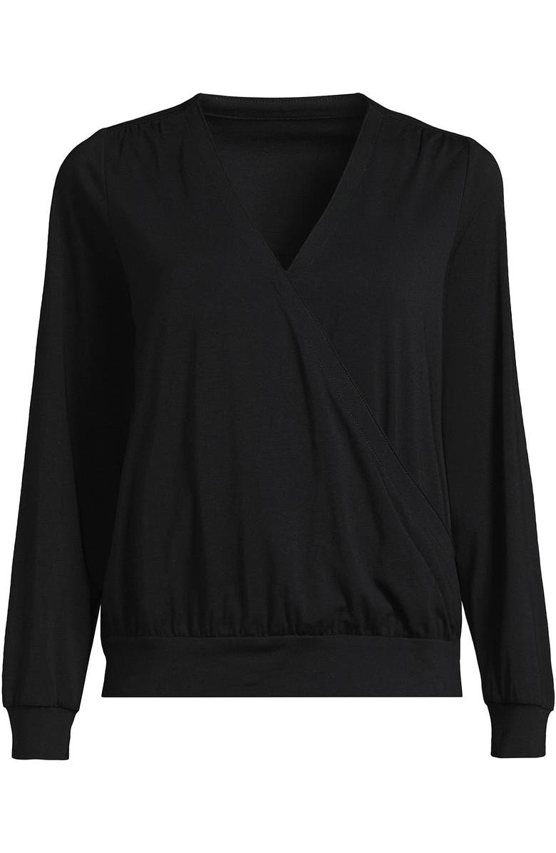 Lands' End Long Sleeve Lightweight Jersey Surplice Blouse, Alternate, color, 