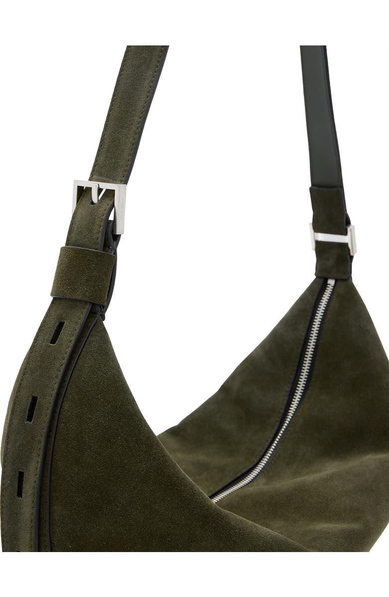 AllSaints Half Moon Suede Shoulder Bag, Alternate, color,