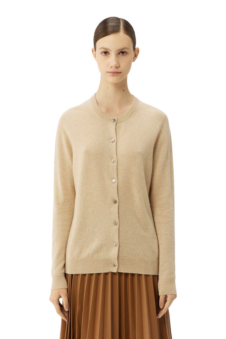 Essential Cashmere Crewneck Cardigan, Alternate, color, beige