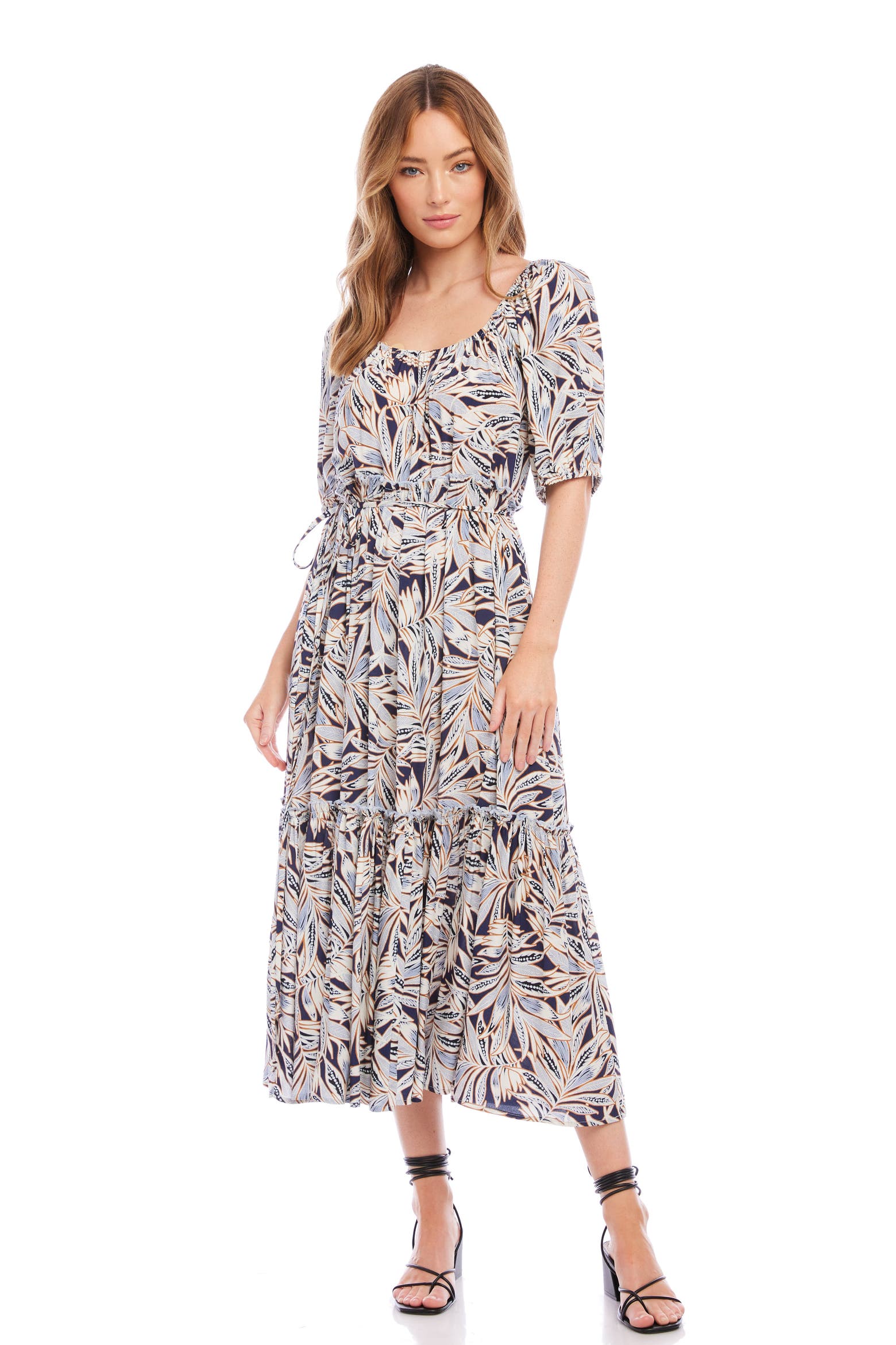 Kane Rugs Karen Kane Palm Print Puff Sleeve Midi Dress (Women) | Nordstromrack