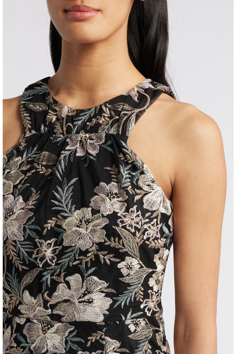 Floral Embroidered Mesh Gown, Alternate, color, BLACK/ MAUVE/ GOLD
