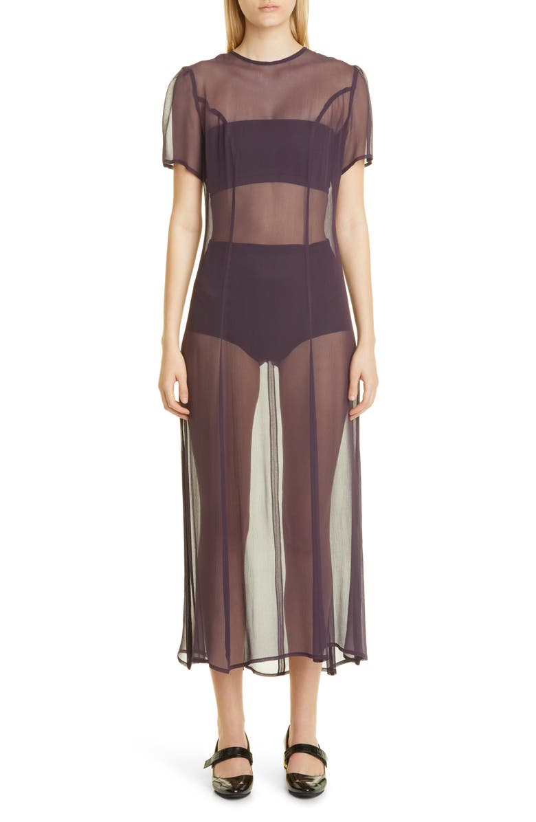 Puppets and Puppets Princess Seam Sheer Silk Midi Dress, Main, color, 