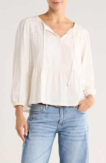 Lucky Brand Long Sleeve Cotton Babydoll Top