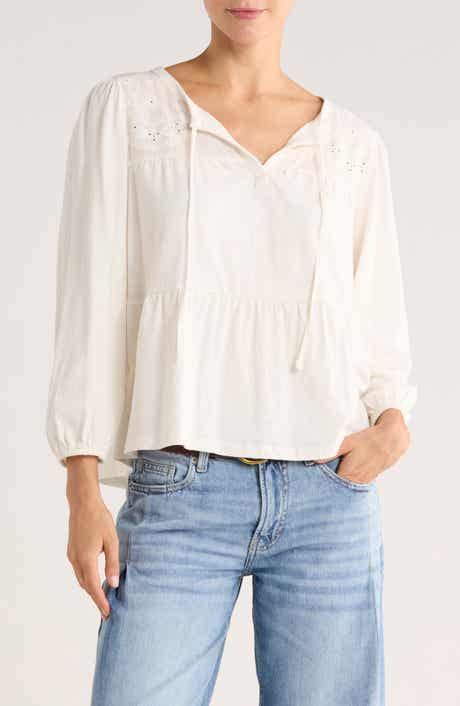 Lucky Brand Long Sleeve Cotton Babydoll Top