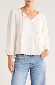 Lucky Brand Long Sleeve Cotton Babydoll Top