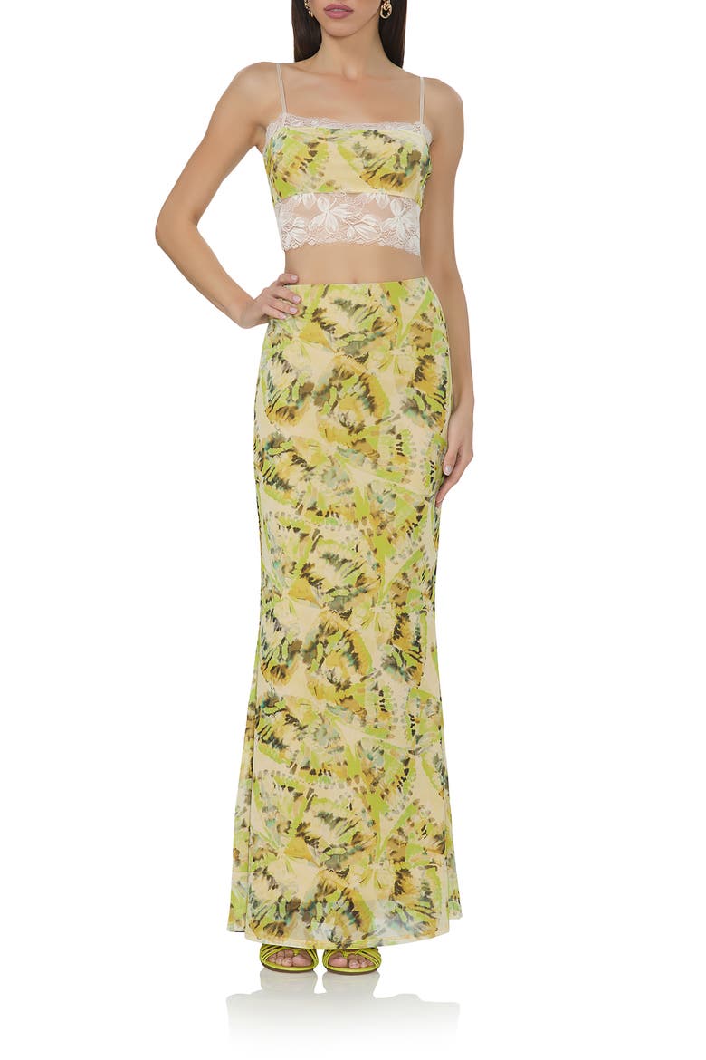 Tegan Print Mesh Maxi Skirt, Alternate, color, LIME WING