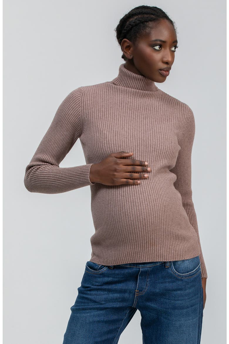 Aurora Rib Turtleneck Maternity Sweater, Alternate, color, OLD WOOD