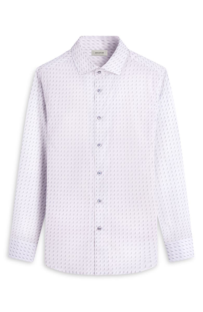 Bugatchi Axel Geo Print Shaped Fit Stretch Cotton Button-Up Shirt, Alternate, color, Platinum