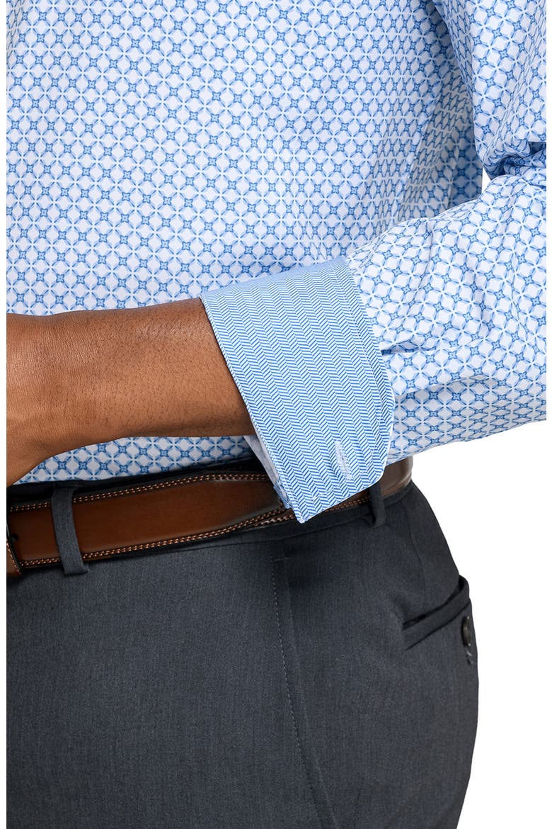 Regular Fit Blue Geometric Print Performance Dress Shirt, Alternate, color, WHITE/ BLUE