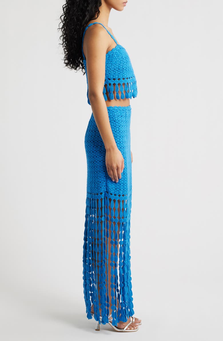 Saylor Elie Two-Piece Fringe Dress, Alternate, color, Cornflower