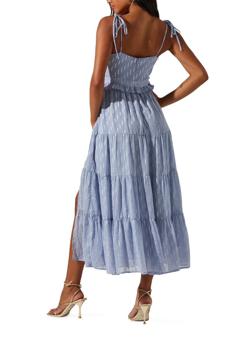 Jacquard Tiered Midi Dress, Alternate, color, DUSTY BLUE