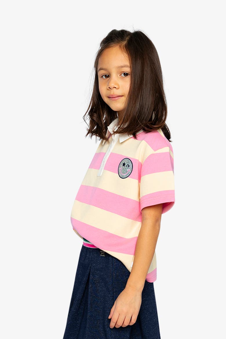 Casual Button Front Stripes Polo Top, Alternate, color, Pink and Beige Stripes