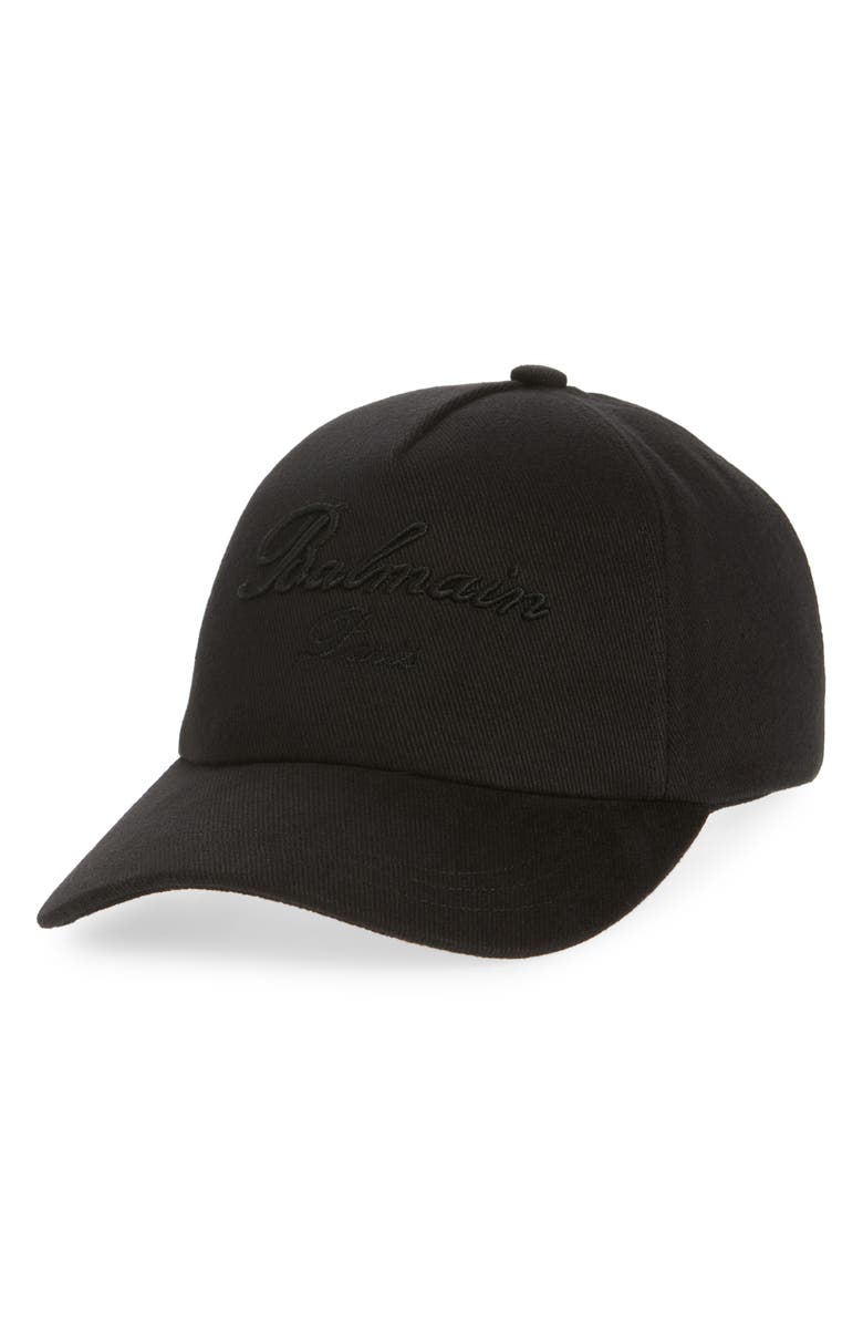 Balmain Signature Cotton Twill Baseball Cap, Main, color, Eap Black/ Black