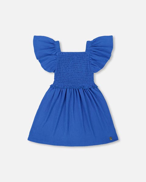 Girl's Textured Smocked Dress Royal Blue