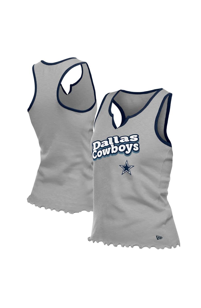 New Era Women's New Era  Silver Dallas Cowboys Lettuce Hem Notch Neck Tri-Blend Tank Top, Main, color, Silver