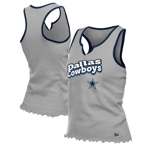 Women's New Era  Silver Dallas Cowboys Lettuce Hem Notch Neck Tri-Blend Tank Top