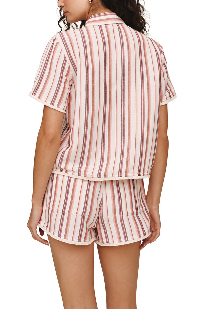 Bella Dahl Stripe Frayed Short Sleeve Linen Blend Button-Up Shirt, Alternate, color, Sunset Stripe