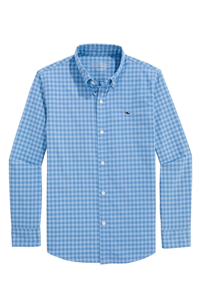 vineyard vines Kids' Topsail Check Featherweight Performance Button-Down Shirt, Main, color, Jake Blue
