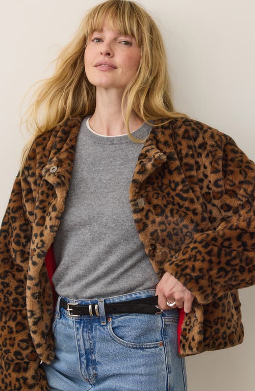 Marine Layer Tessa Leopard Faux Fur Jacket In Multi