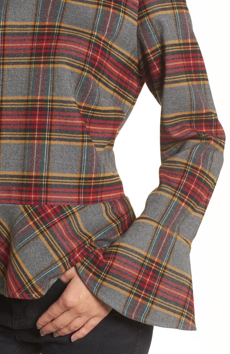 BP. Plaid Ruffle Hem Shirt, Alternate, color, 