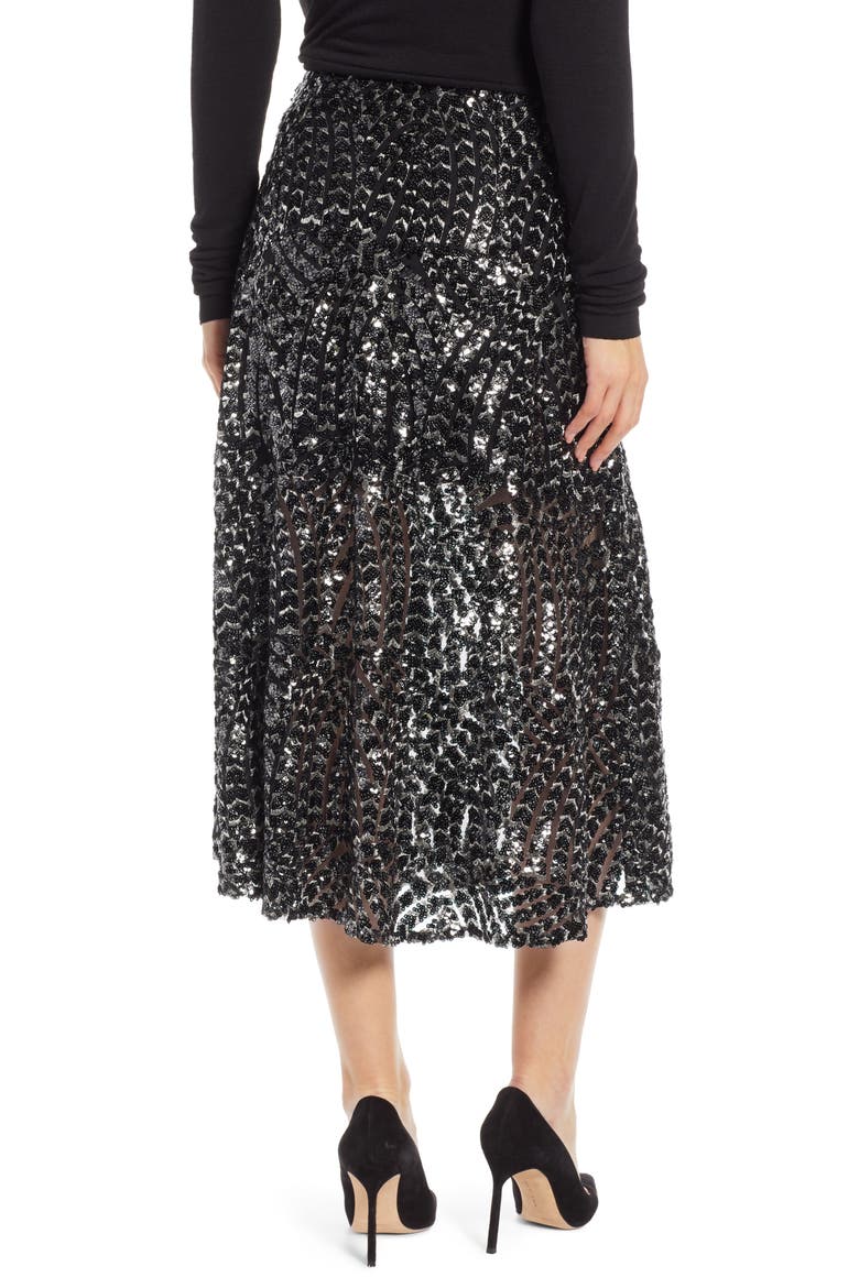 Sequin Midi Skirt (Nordstrom Exclusive), Alternate, color, BLACK SILVER SEQUINS