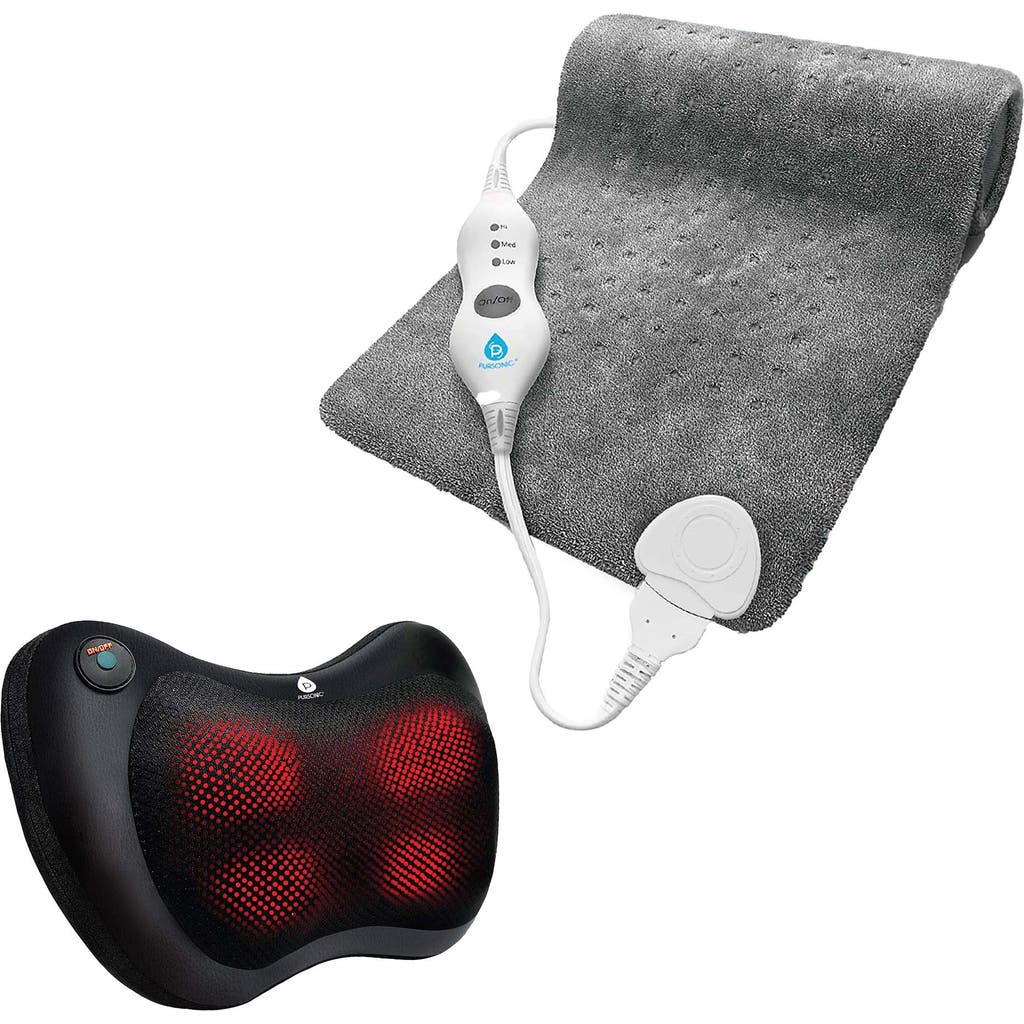 Pursonic Shiatsu Massager & Heating Pad Therapy Set In Black