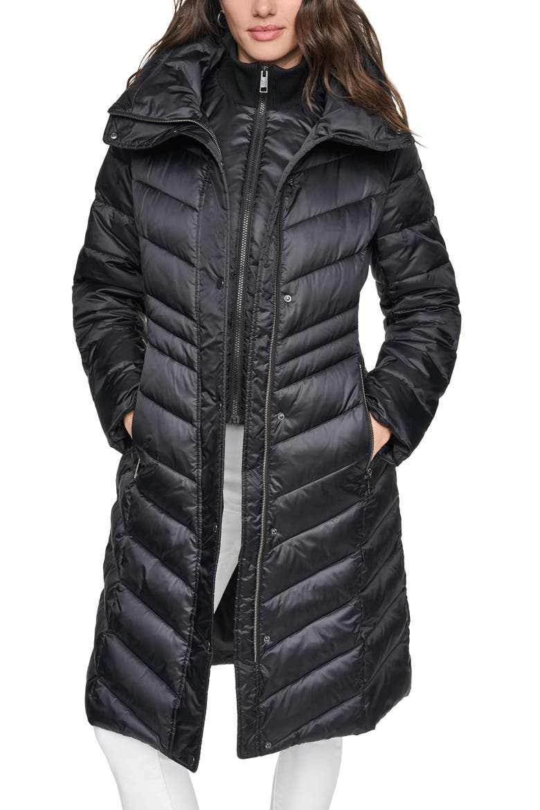 Clements Chevron Quilted Puffer Coat, Alternate, color, BLACK