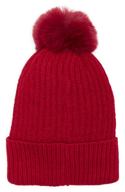 Nanette Lepore Rhinestone Beanie With Faux Fur Pompom In Red