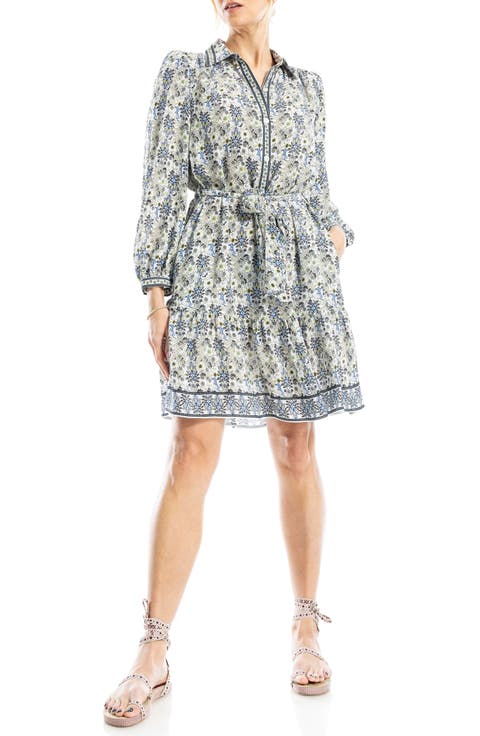 Long Sleeve Button Front Crepe Dress