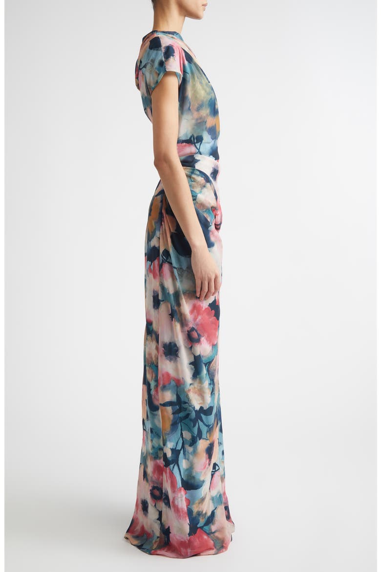 Abstract Floral Draped Asymmetric One-Shoulder Chiffon Gown, Alternate, color, MIST MULTI