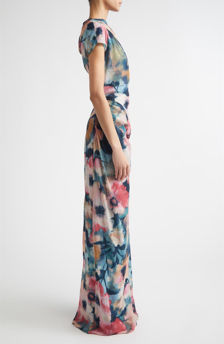 Lela Rose Abstract Floral Draped Asymmetric One-Shoulder Chiffon Gown, Alternate, color, Mist Multi