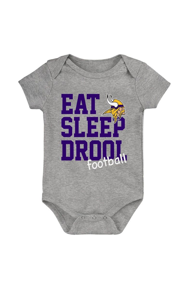 Outerstuff Newborn & Infant Purple/Gold/Heather Gray Minnesota Vikings Three-Pack Eat, Sleep & Drool Retro Bodysuit Set, Alternate, color, 