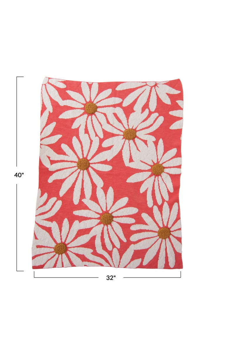 Beautiful Cotton Knit Baby Blanket with Flower Prints, Multicolor, Alternate, color, Coral