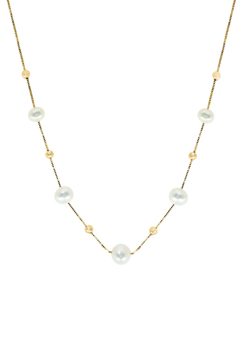 14k Gold Cultured Pearl Station Necklace, Alternate, color, WHITE