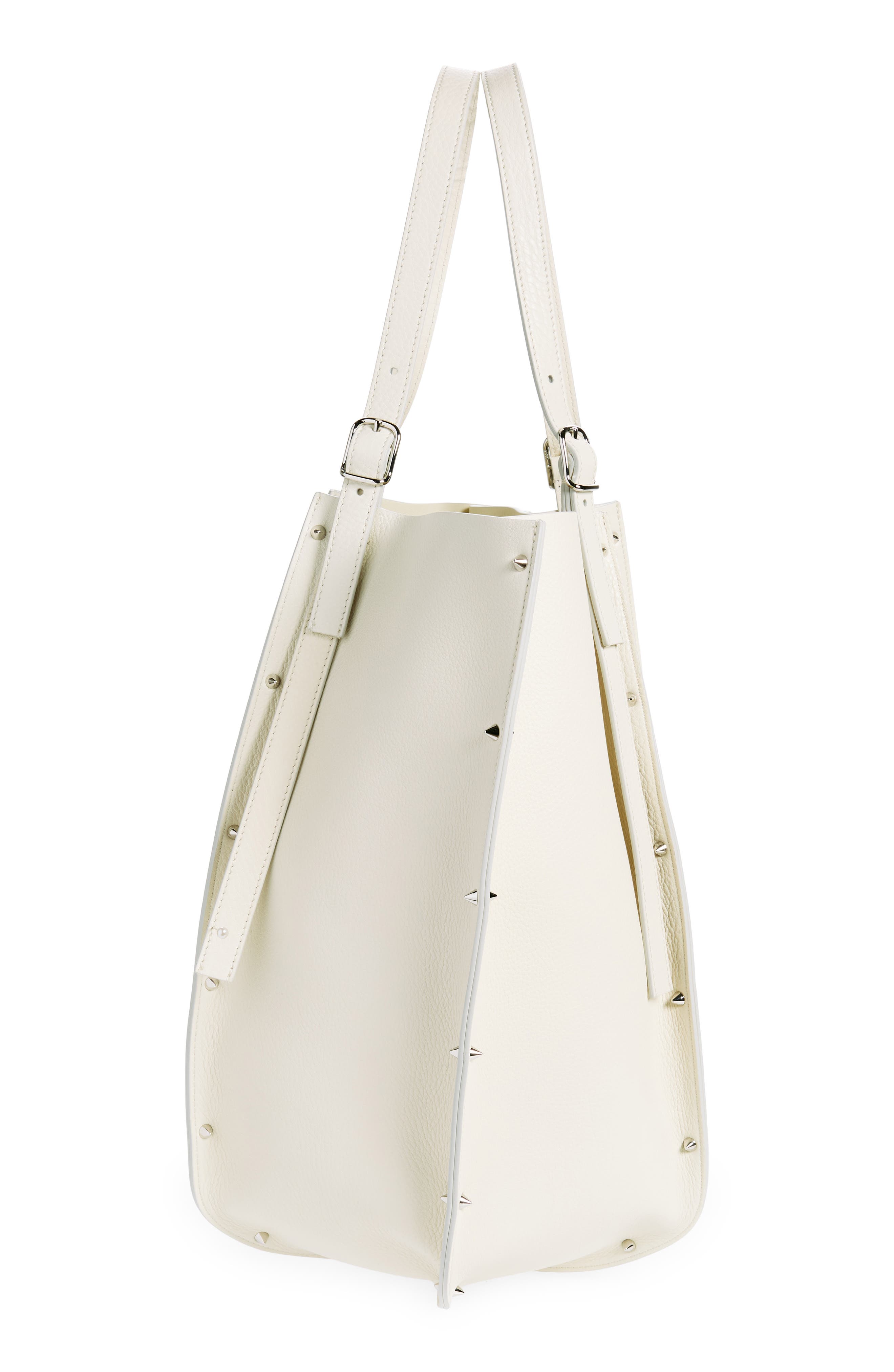 Carmela Spike Stud Leather Tote, Alternate, color, WHITE