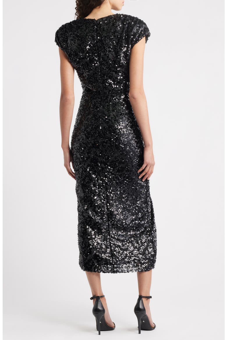 Sequin Cap Sleeve Cocktail Dress, Alternate, color, BLACK
