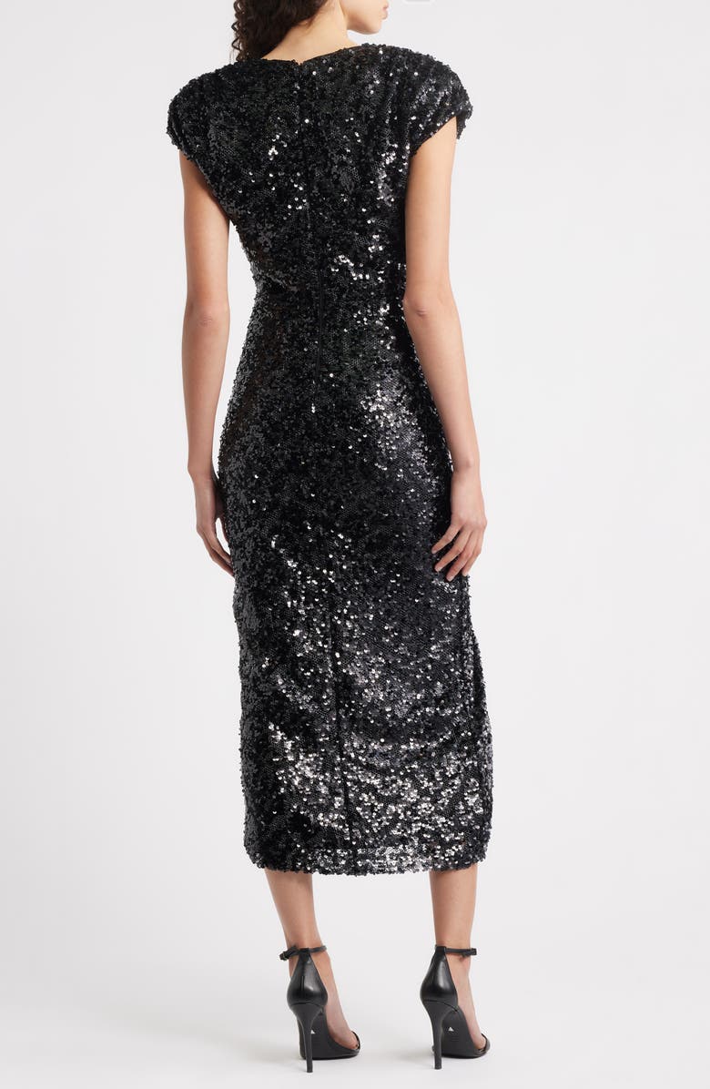 Vince Camuto Sequin Cap Sleeve Cocktail Dress, Alternate, color, Black