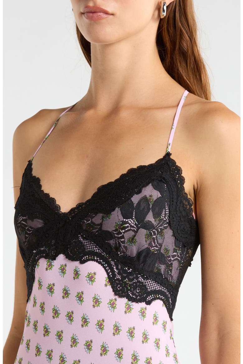 Vince Crocus Scarf Print Lace Detail Slipdress, Alternate, color, CROCUS FOULARD