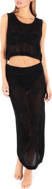 Hurley Embroidered Sheer Cover-Up Crop Top