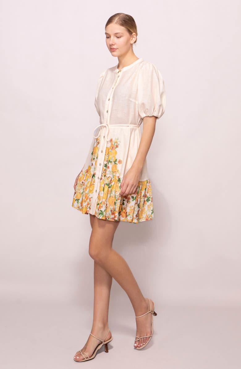 MELLODAY Border Print Dress, Alternate, color, Ivory Yellow