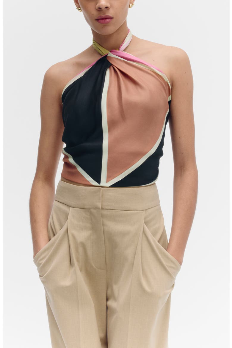 Printed Square Silk Scarf, Alternate, color, COPPER TRIANGLES