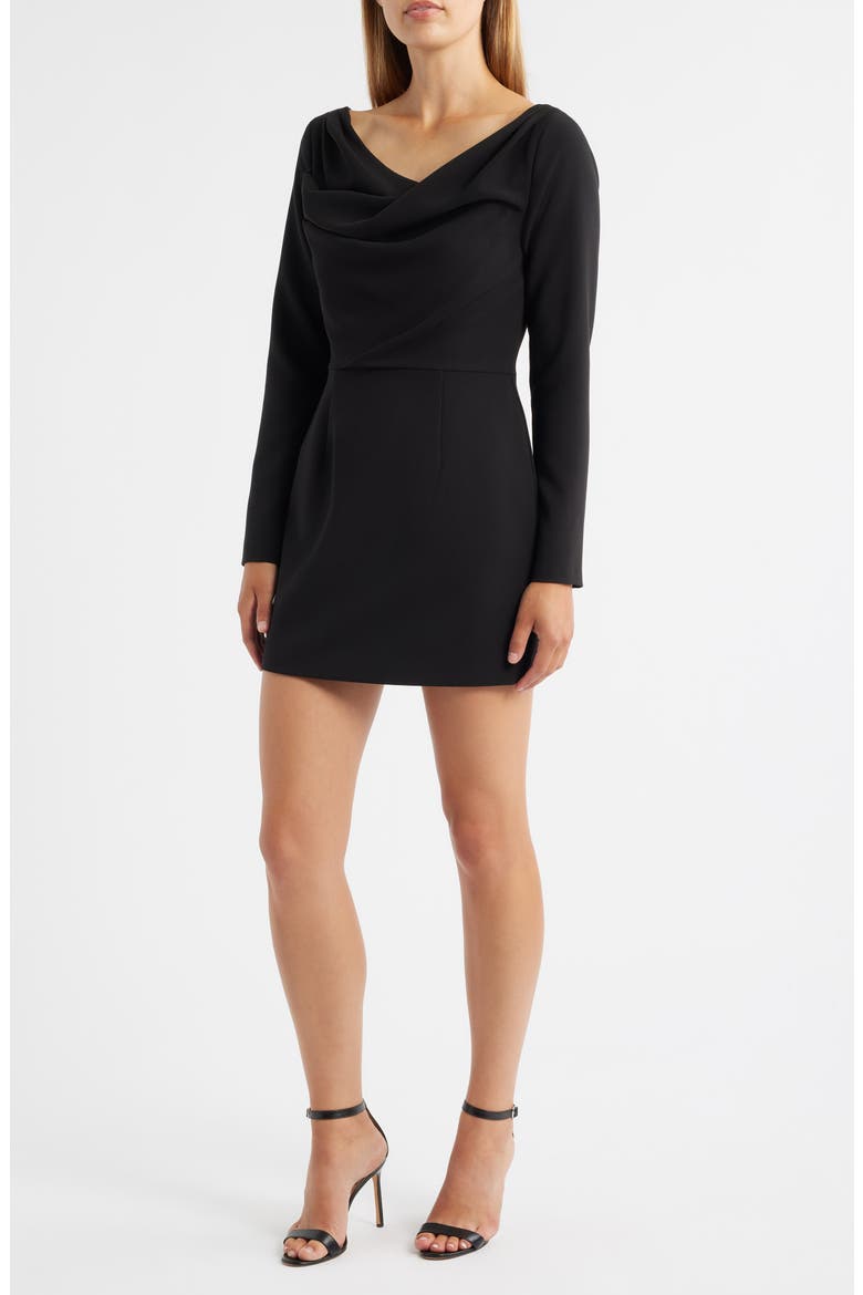 Asymmetric Neck Long Sleeve Minidress, Main, color, BLACK
