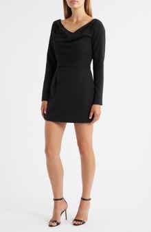 Black Halo Asymmetric Neck Long Sleeve Minidress