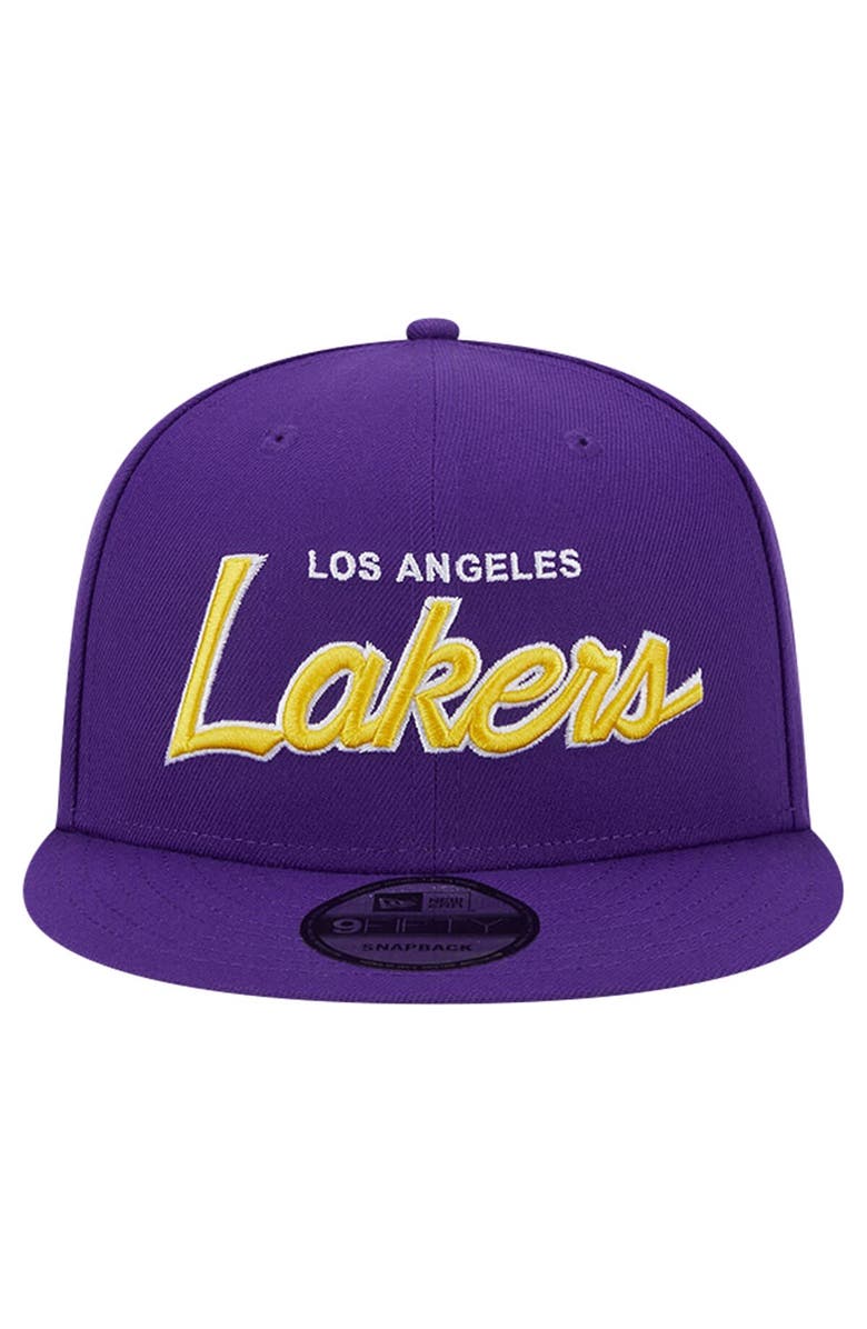 New Era Men's New Era Purple Los Angeles Lakers Evergreen Script Side Patch 9FIFTY Snapback Hat, Alternate, color, 