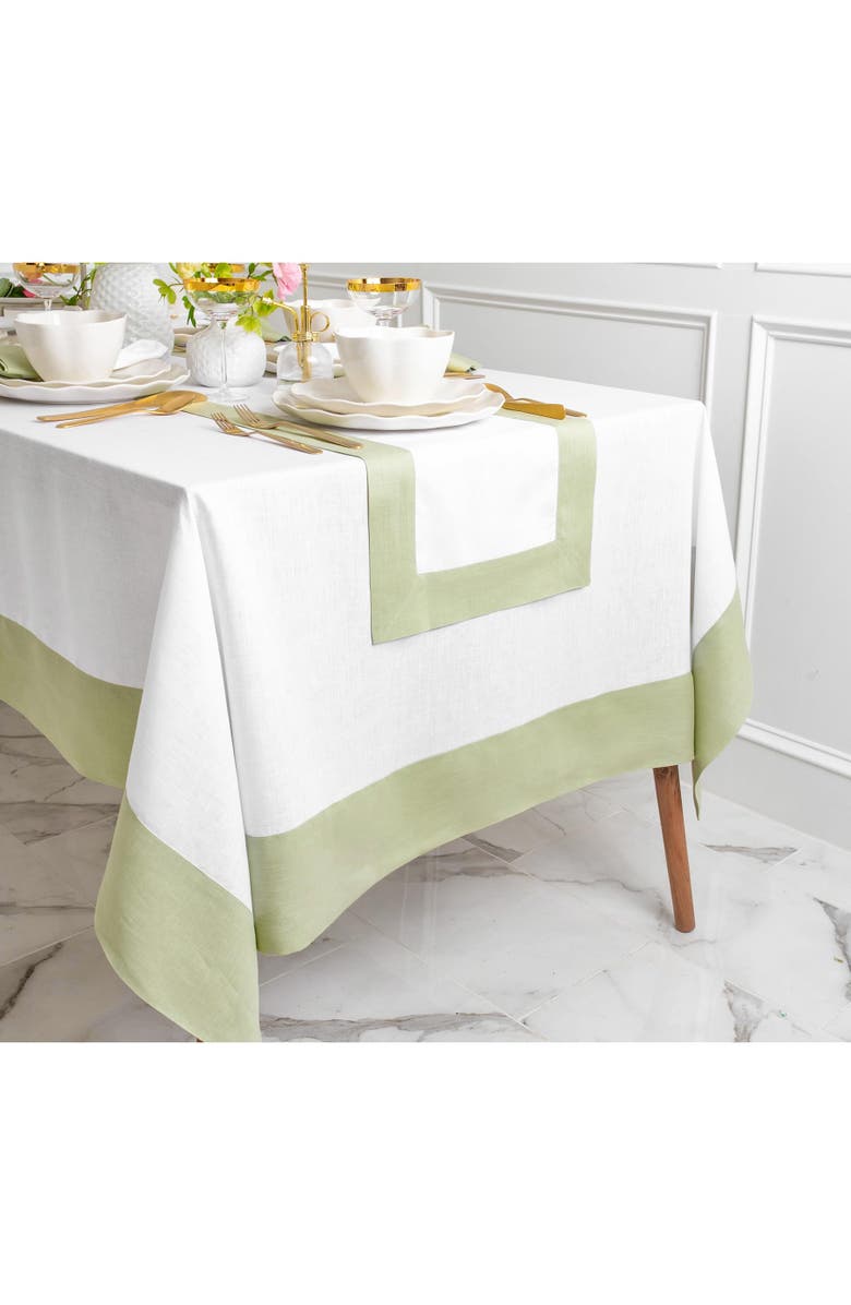 Solino Home Linen Tablecloth - Contempo, Main, color, Sage Green And White