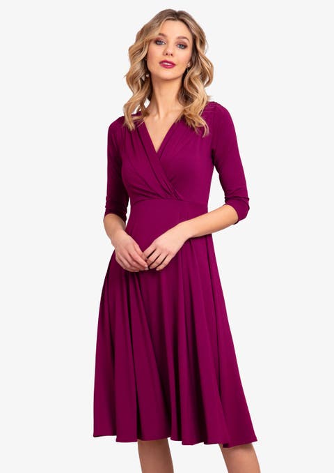 Annie V-Neck 3/4 Sleeve Midi Dress