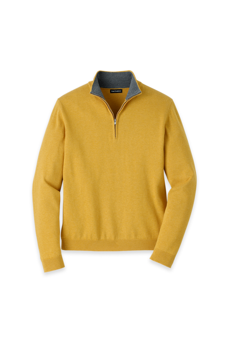 Supima Cotton Quarter Zip Mock Neck Sweater, Main, color, Mustard