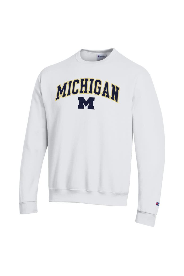 Men's Champion  White Michigan Wolverines Arch Over Logo Pullover Sweatshirt, Alternate, color, White