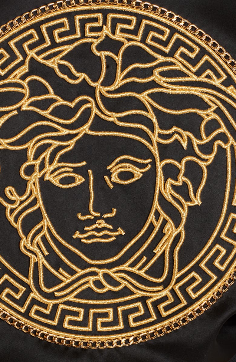 Versace Embroidered Medusa Logo Back Satin Bomber Jacket, Alternate, color, 