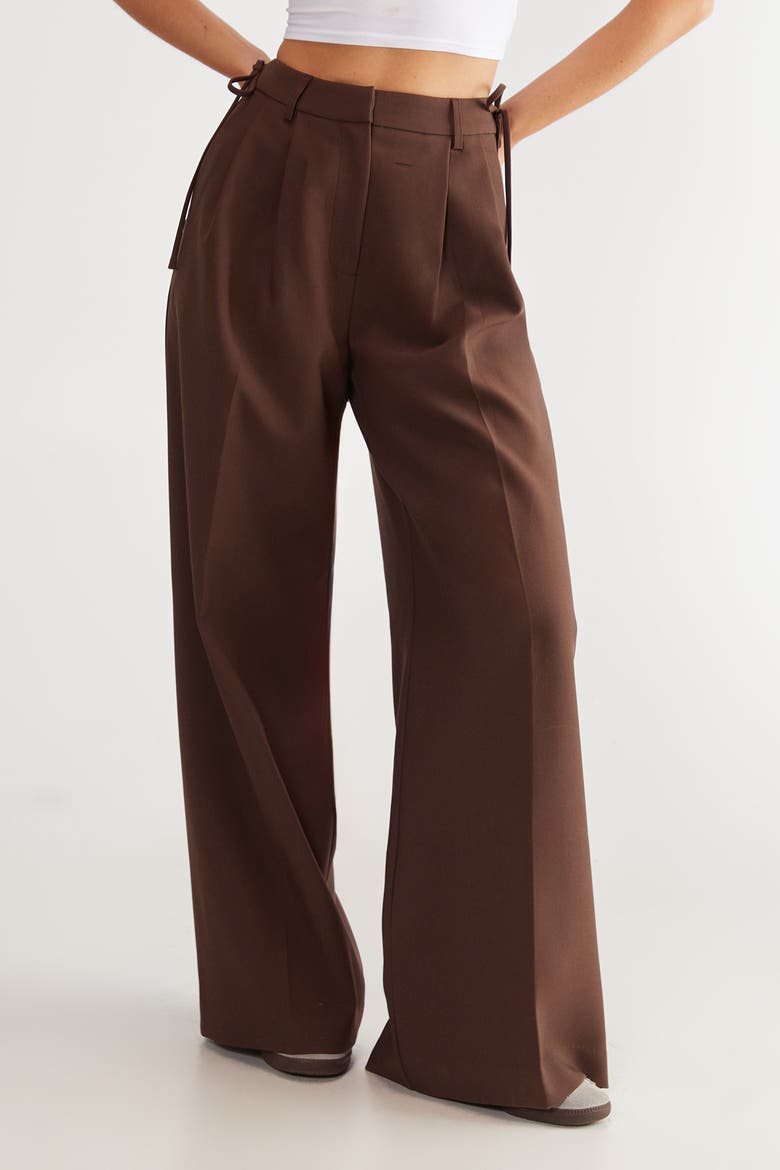Premium Tailored Tie Detail Pants, Main, color, Choc Brown